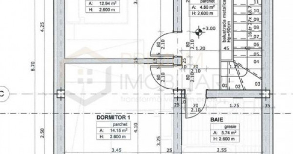 Duplex despartit prin camera tehnica - dormitor la parter -