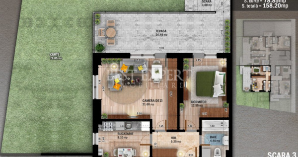 Apartament 2 camere finalizat cu gradina 78 mp si Parcare s