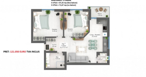 Westside Residence Otopeni, apartament 3 camere, 2 bai