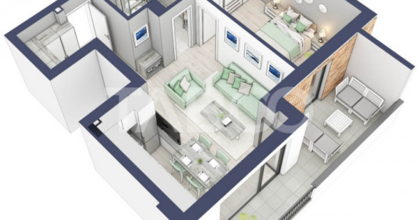 Apartament la parter cat un etaj 1 cu 47 mp utili 2 camere T