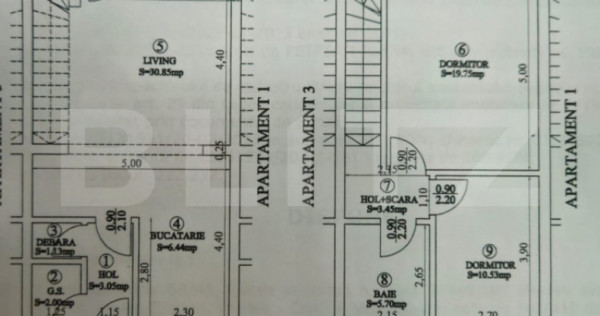 Triplex cu 3 camere, 84 mp utili, 40 mp de teren, zona Eroil