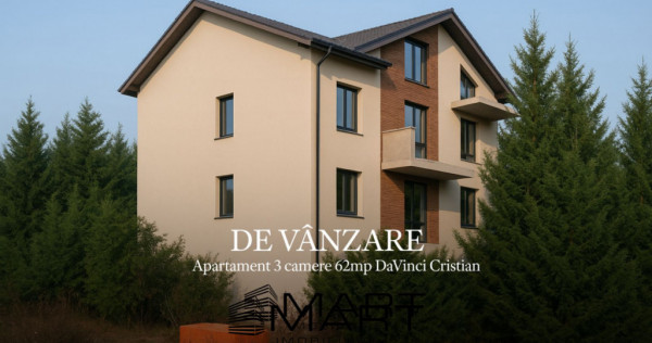 Apartament 3 camere 62mp plus curte 50mp cartier Davinci Cri