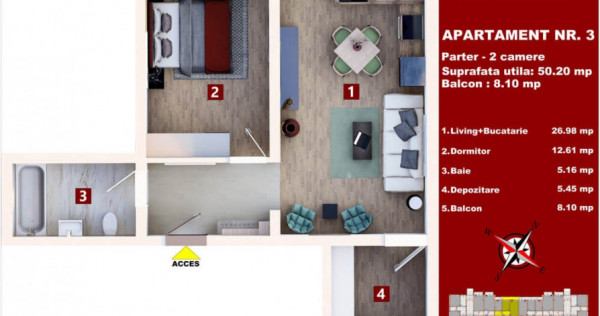 Studio 50 mp + balcon prin credit bancar