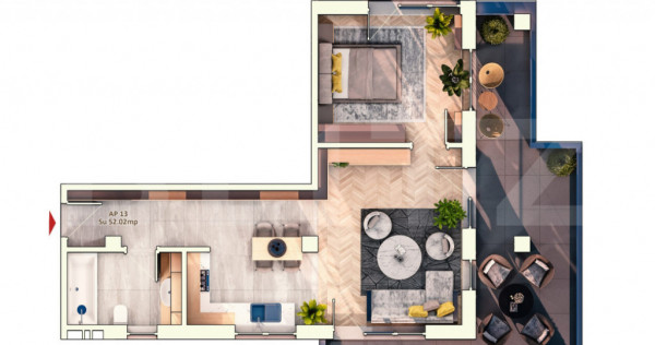 Apartament 2 Camera, 52 mp, Terasa 29 mp, Zona Iulius Mall