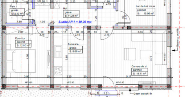Apartament 3 camere, decomandat – 81 mp utili - 70 mp grad