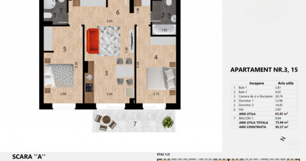 Apartament 3 camere 64 mp, Zorilor, langa liceul Waldorf, Bl