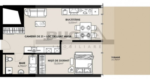 Apartament 2 camere, 44 mp, terasa 25 mp, zona Autogara