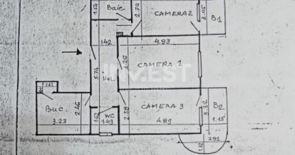 Apartament 3 camere, etajul 1, Gara- Scoala Stefan Barsanesc