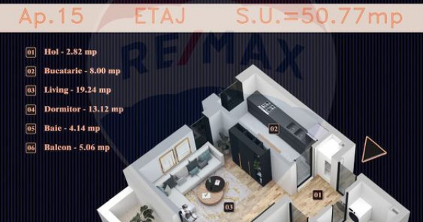 Apartament 2 camere de v&acirc;nzare / Chiajna / Bloc nou / ba...