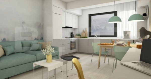 Apartament 2 camere, living cu bucătărie open space, balco