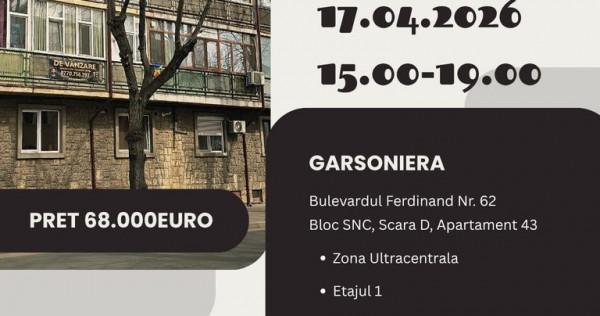 Garsonieră ultracentrală Constanța, etaj 1, mobilată