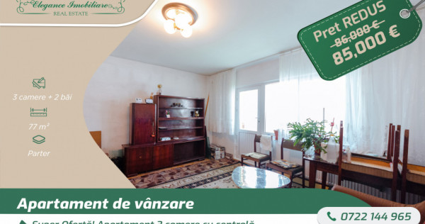 Apartament 3 camere cu centrala proprie, zona 100 Micalaca,