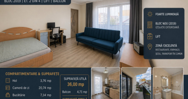 Garsoniera decomandata | 40.71 mp | Bloc 2019 | Balcon | zon
