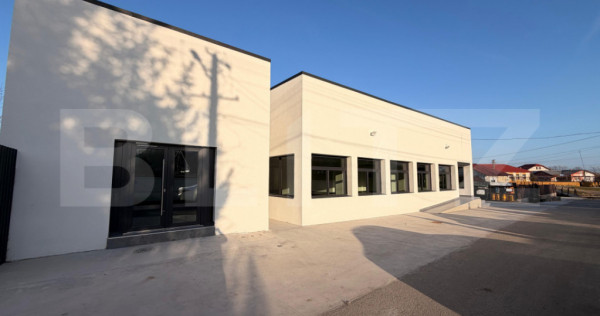 Spațiu 245 mp cu 10 parcări, curte logistică și rampă m