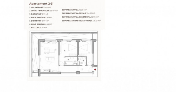 Apartament open space 3 camere, 104.58 mp, 0% Comision, zona