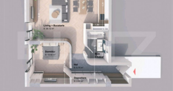 Apartament 2 camera, 67.29 mp, zona Pacurari - Rediu