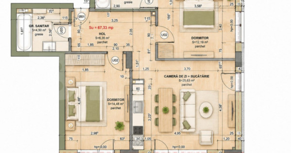 Apartament 3 camere, 67.33 mp, comision 0, zona iris