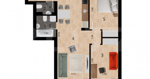 Apartament 3 camere, 59.83 mp, zona Golden Tulip