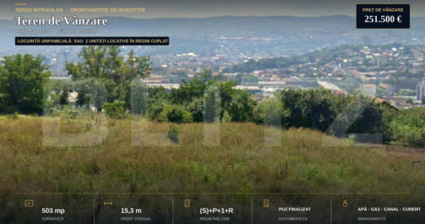 Teren intravilan construibil, 503 mp,front 15m, cart D&acirc;mbu