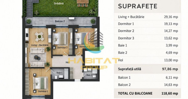 Apartament 4 camere cu Gradina Proprie