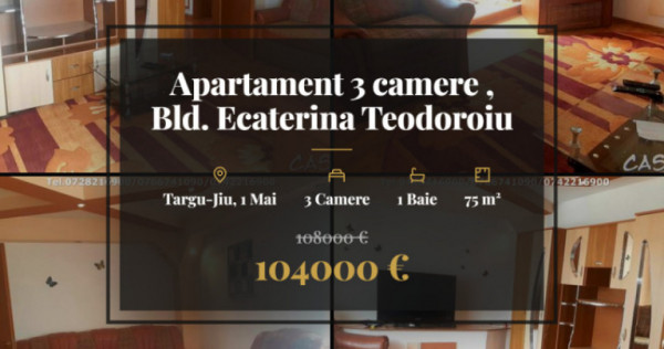 Apartament 3 camere , Bld. Ecaterina Teodoroiu, Targu jiu