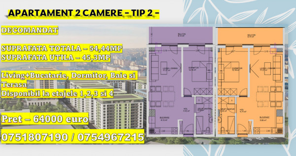 Apartament 2 camere - TIP 2 - Bloc Nou -- DOBROGEA TOWERS 2