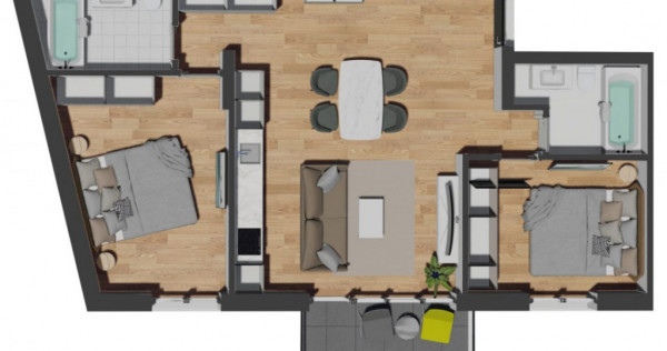 Apartament de 3 camere semifinisat, 68,44 mp, balcon 4,20 mp