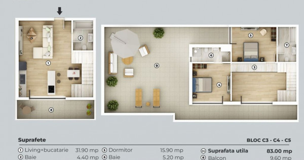 Apartament 3 camere, terasa 127mp, langa metrou