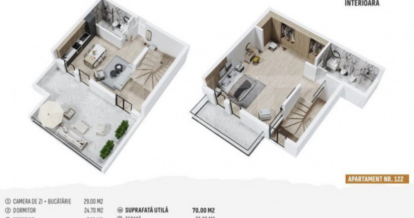 Apartament tip Penthouse ultrafinisat, 70mp, terasa, 24mp