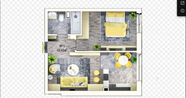 Apartament modern, semifinisat, cu 2 camere, 43,4mp, Apahida