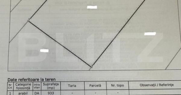 Teren intravilan, 933mp cu 30ml deschidere, Moara Bulai