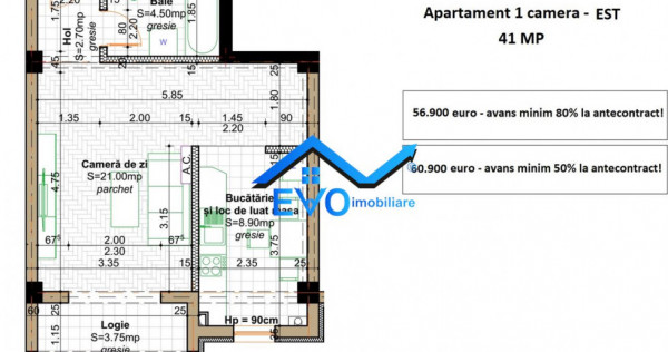 Apartament 1 camera, bloc nou Valea Lupului, 41 mp,