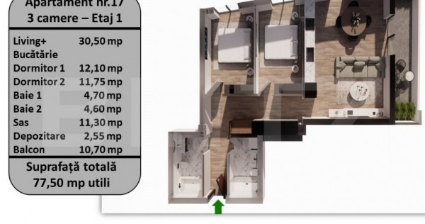 Apartament 3 camere, zona Tractorul, stadiu constructie