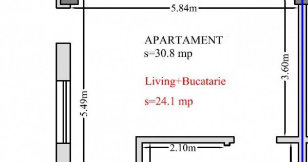 Apartament 1 cameră 30,8 mp + CURTE 70 mp cartier HLINCEA -