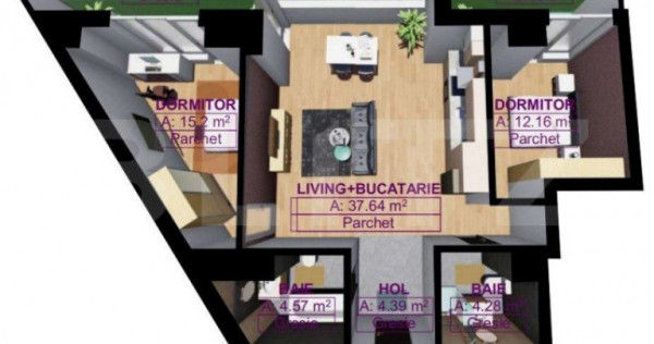 Apartament modern spatios cu 3 camere, bloc nou din 2024, Ba