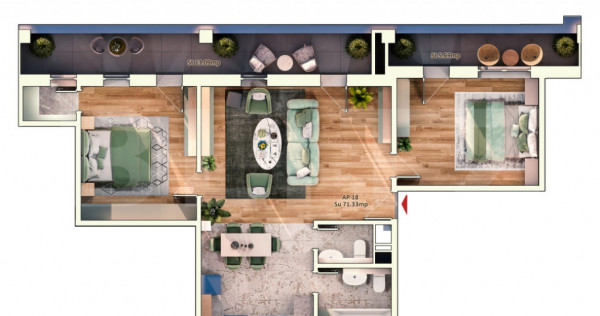 Apartament 3 Camera, 71 mp, 2 Bai, Terasa 19 mp, Zona Iulius