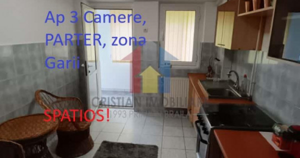 3 camere, parter cu balcon 14 m, Semimobilat, Garii