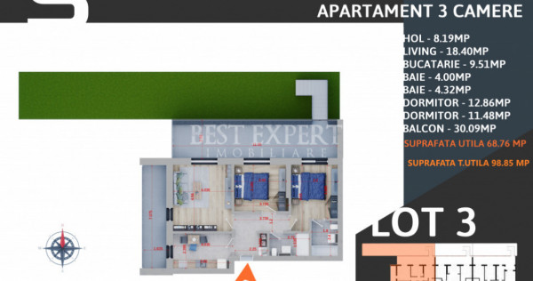 3 Camere Gradina -Acces rapid STB