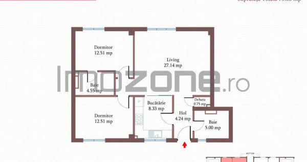 3 camere cu CURTE si PARCARE proprie, 75 MP, FINISAT MODE...