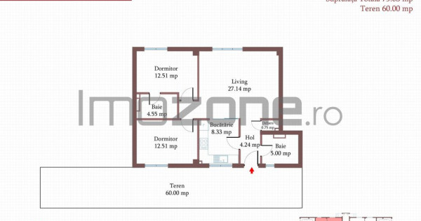 3 camere cu CURTE si PARCARE proprie, 75 MP, FINISAT MODE...