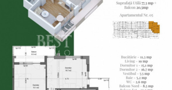Apartament 3 camere &ndash; Confort modern, compartimentare efic
