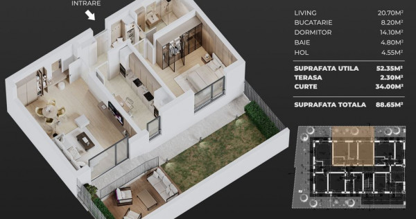 2cam.dec+curte+parcare, semicentral Popesti-Leordeni