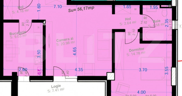 Apartament 2 camere, 56.17 mp, zona Aradului