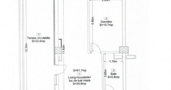 Apartament 2 camere, 62 mp, terasa 33mp, bloc nou, zona Corn