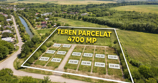 Teren intravilan 4.700 mp parcelat in loturi de 500 mp l&acirc;ng