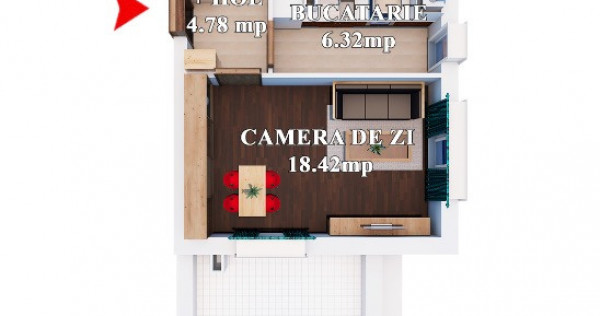 Apartament 1 dormitor terasa 28mp