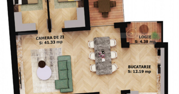 Apartament cu 3 camere 2 bai, 2 terase | EAS Residence