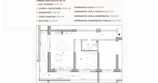 Apartament 2 camere, 83.62 mp, Ansamblu 0% Comision, zona Ca