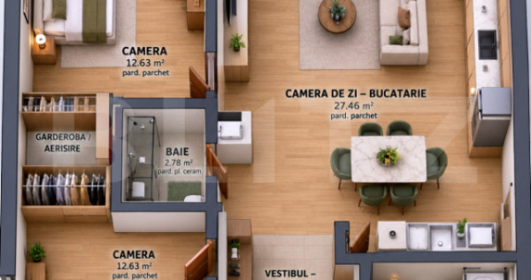 Apartament 3 Camere, 74,62 MP &ndash; Tudor | Bloc Nou