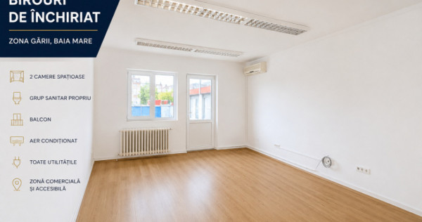 Birouri de &icirc;nchiriat, 45 mp, 2 camere, baie proprie și bal